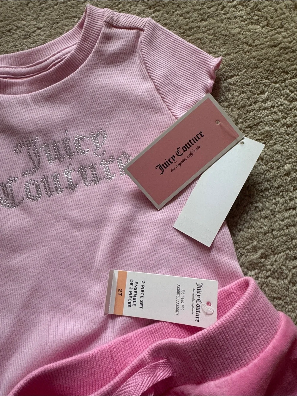Juicy Couture Pink Ribbed Short  Set with Rhinestone Logo
